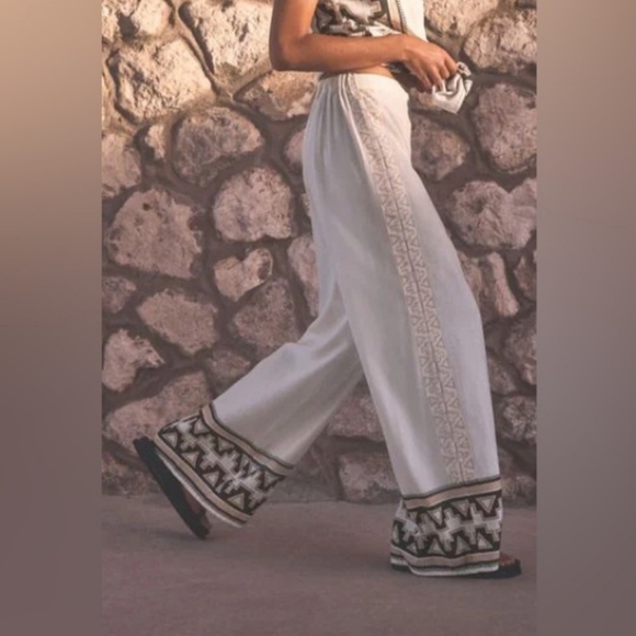 NEXT DIRECT - ECRU white wide leg abstract print pant - BNWT - Picture 2 of 5